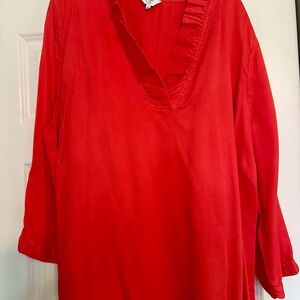 Crown & Ivy Red Ruffle V-Neck Blouse